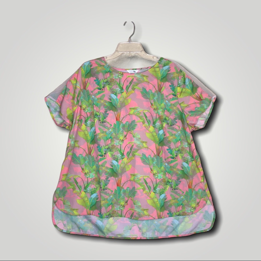 LABEL BE short sleeve blouse botanical pink green